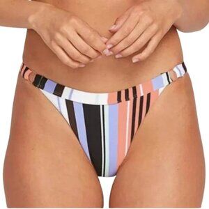NEW Volcom "Stripe Tease" Striped Side Ring Hipster Bikini Bottoms Sz. S